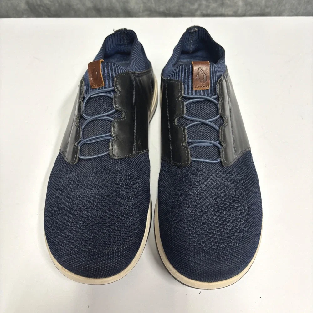 OluKai Makia Ulana Sneaker Mens 11.5 Navy Black Mesh Leather 10361-DEDE Casual